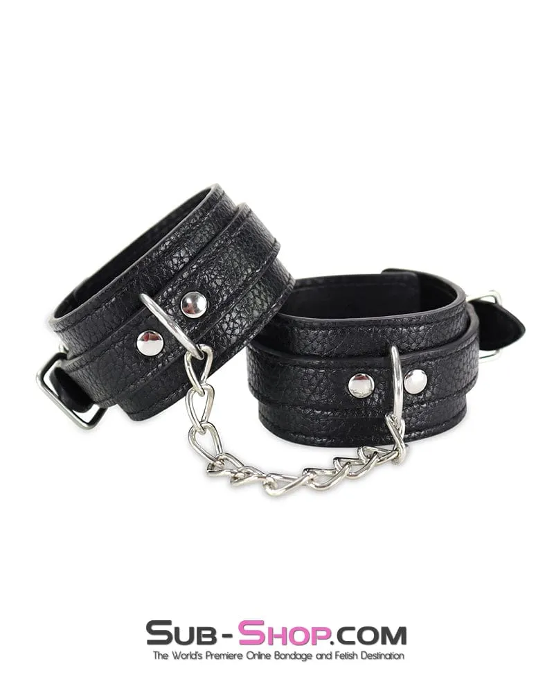 0802DL      Soft Vegan Leather Wrist or Ankle Bondage Cuffs with Chain