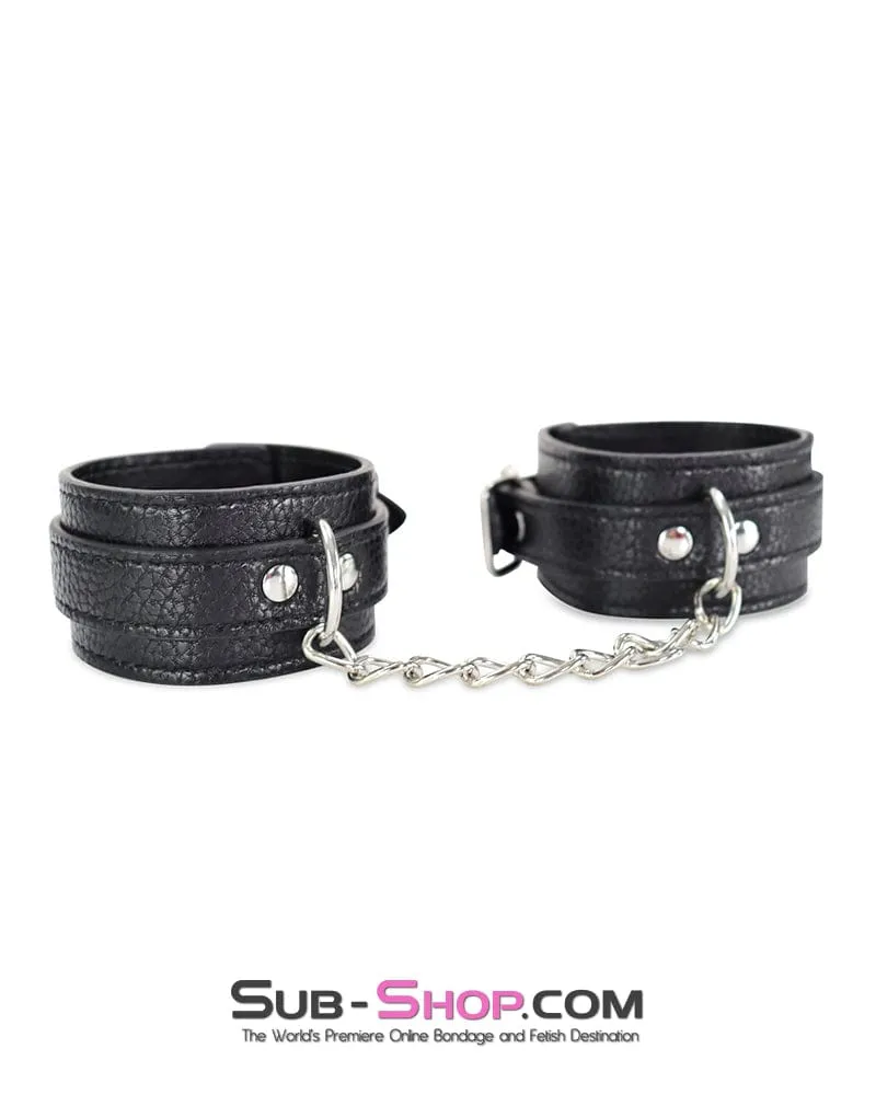 0802DL      Soft Vegan Leather Wrist or Ankle Bondage Cuffs with Chain