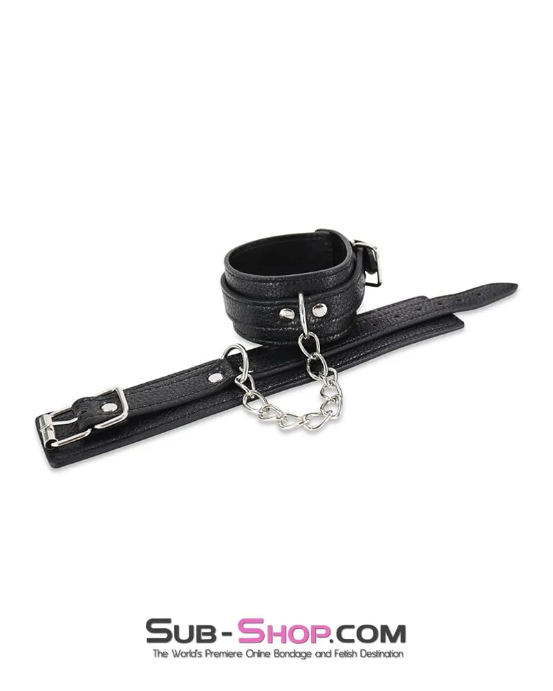 0802DL      Soft Vegan Leather Wrist or Ankle Bondage Cuffs with Chain