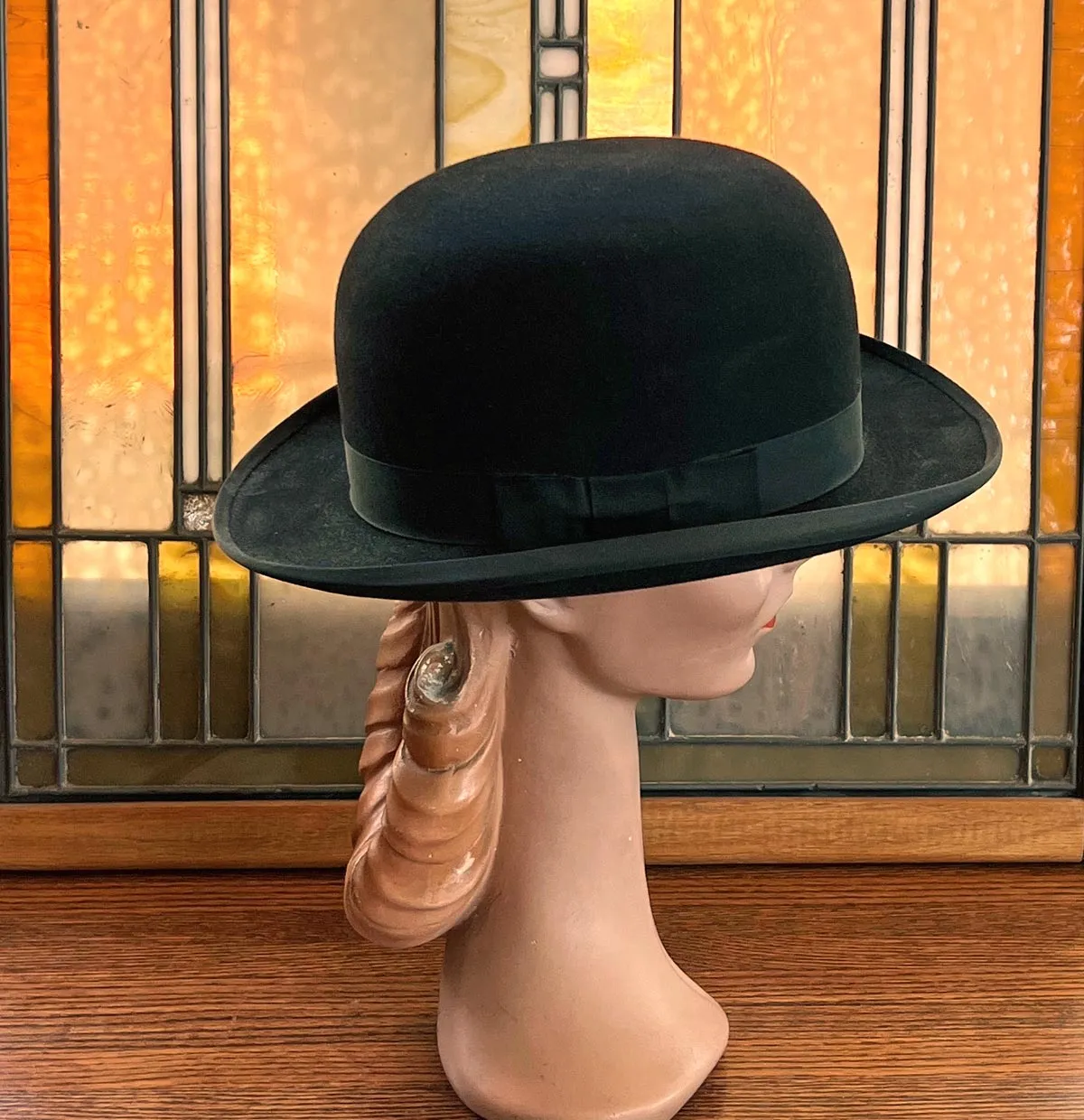 30s Vintage Stetson Hat Classic Bowler Black 7 1/4 Large Men's Women's VFG