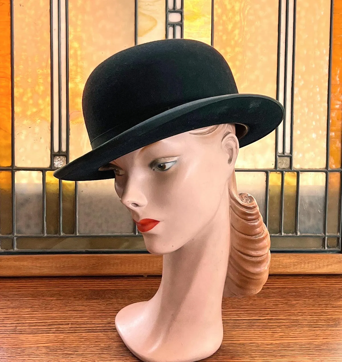 30s Vintage Stetson Hat Classic Bowler Black 7 1/4 Large Men's Women's VFG