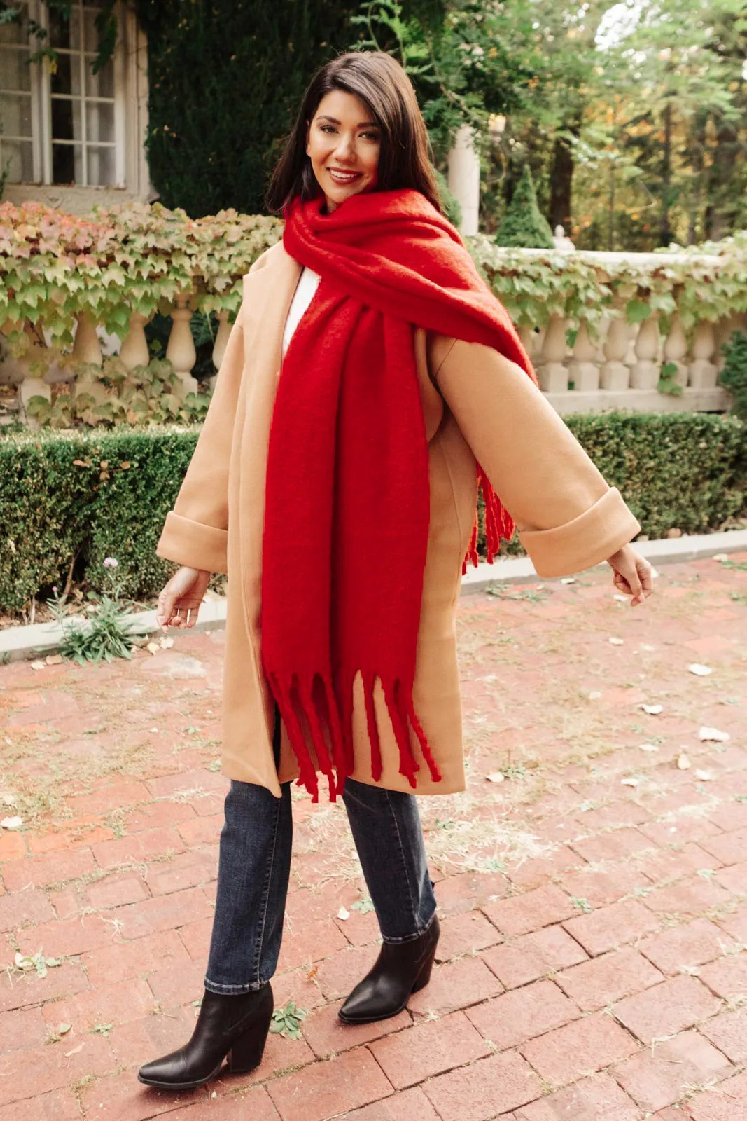 Artisan Fringe Scarf in Red