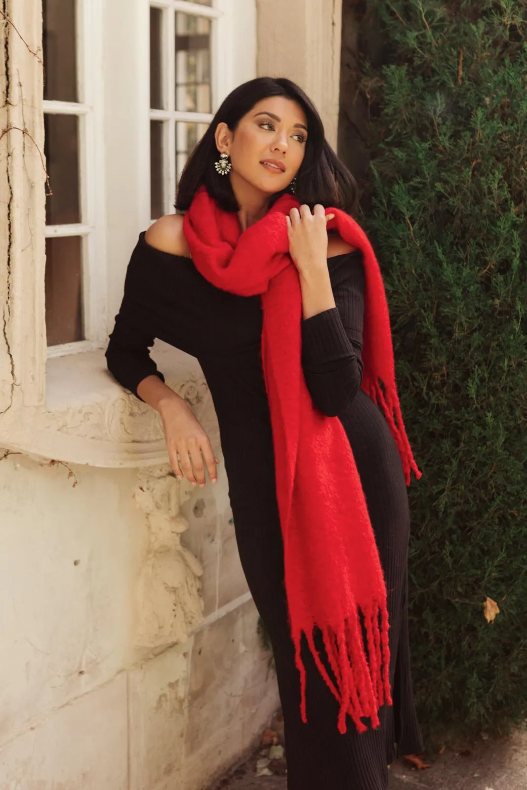 Artisan Fringe Scarf in Red