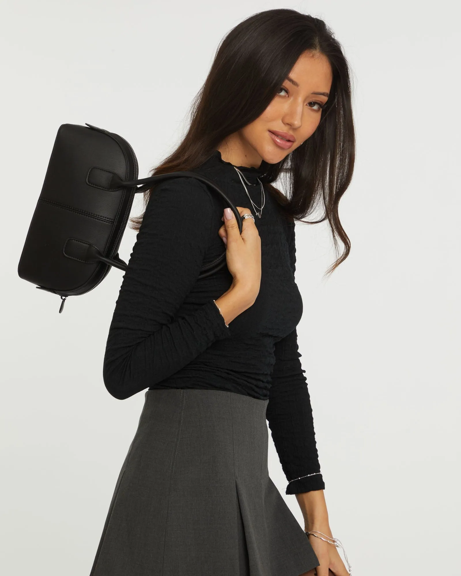 Black Kenzie Stitch Bowler Bag