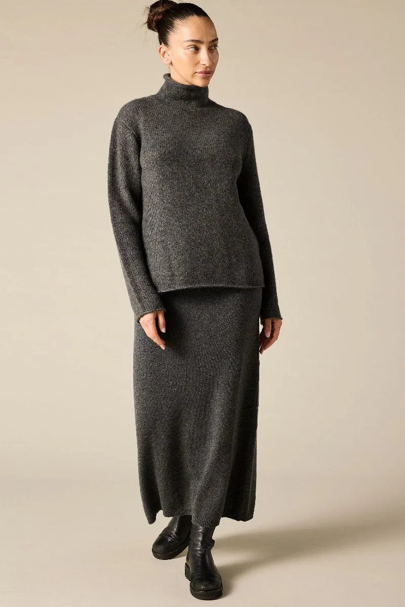 Cashmere Frankie Relaxed Funnel Neck in Charcoal Marle Grey