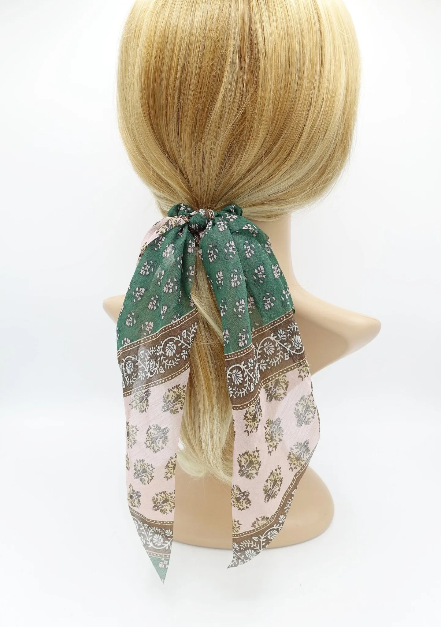 chiffon floral paisley scrunchies tail knotted hair tie for women