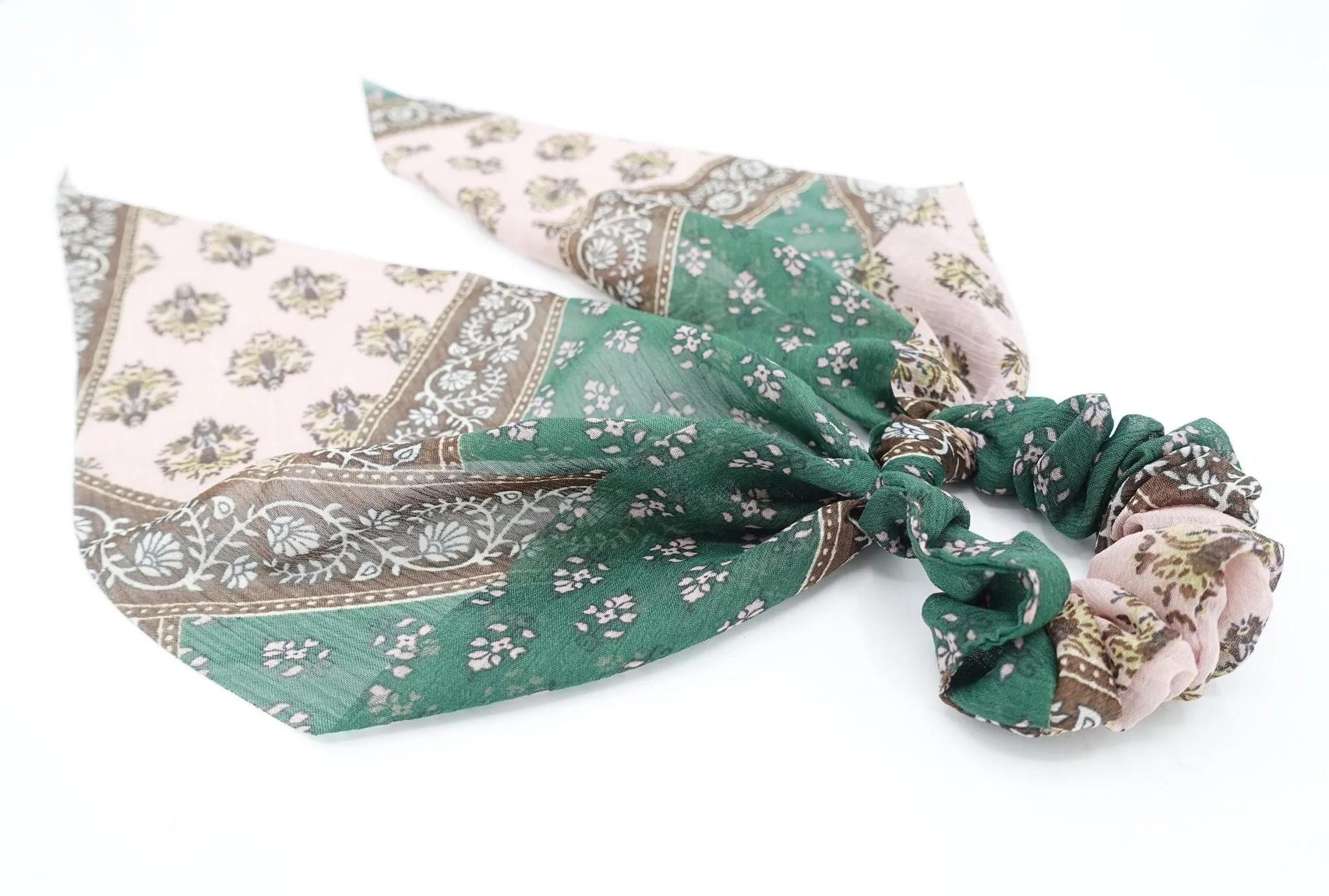 chiffon floral paisley scrunchies tail knotted hair tie for women