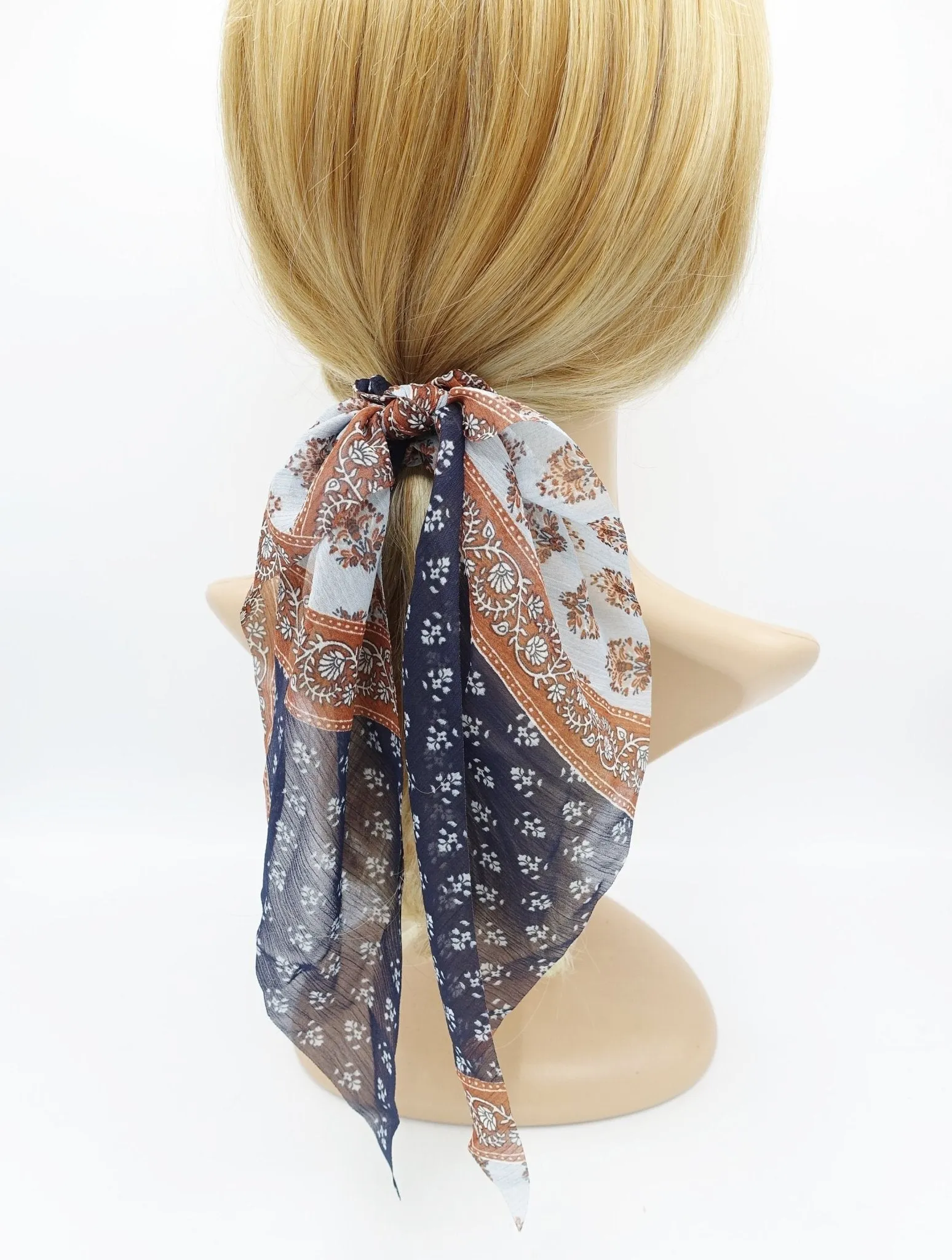 chiffon floral paisley scrunchies tail knotted hair tie for women