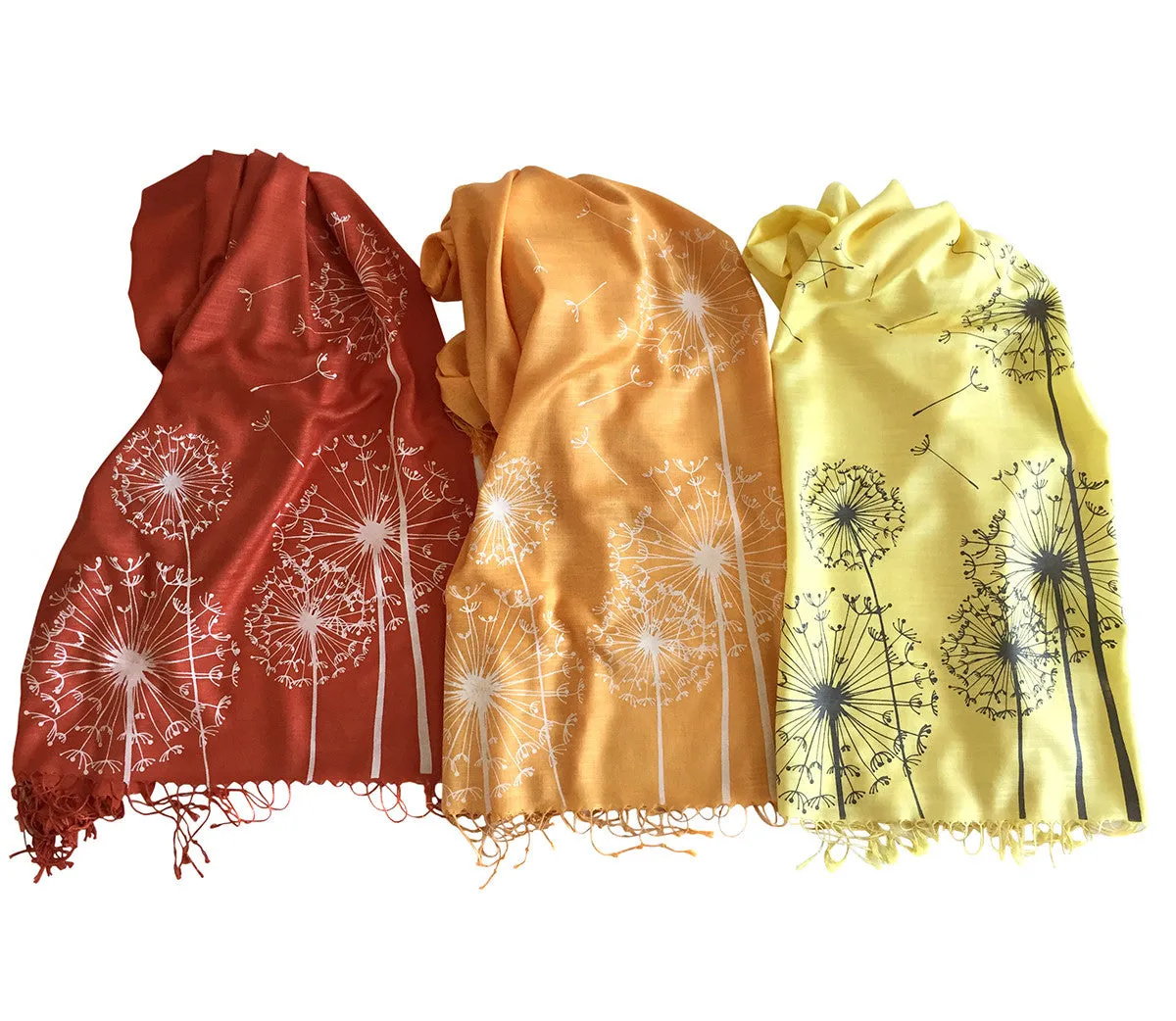 Dandelion Scarf. Floral print linen-weave pashmina