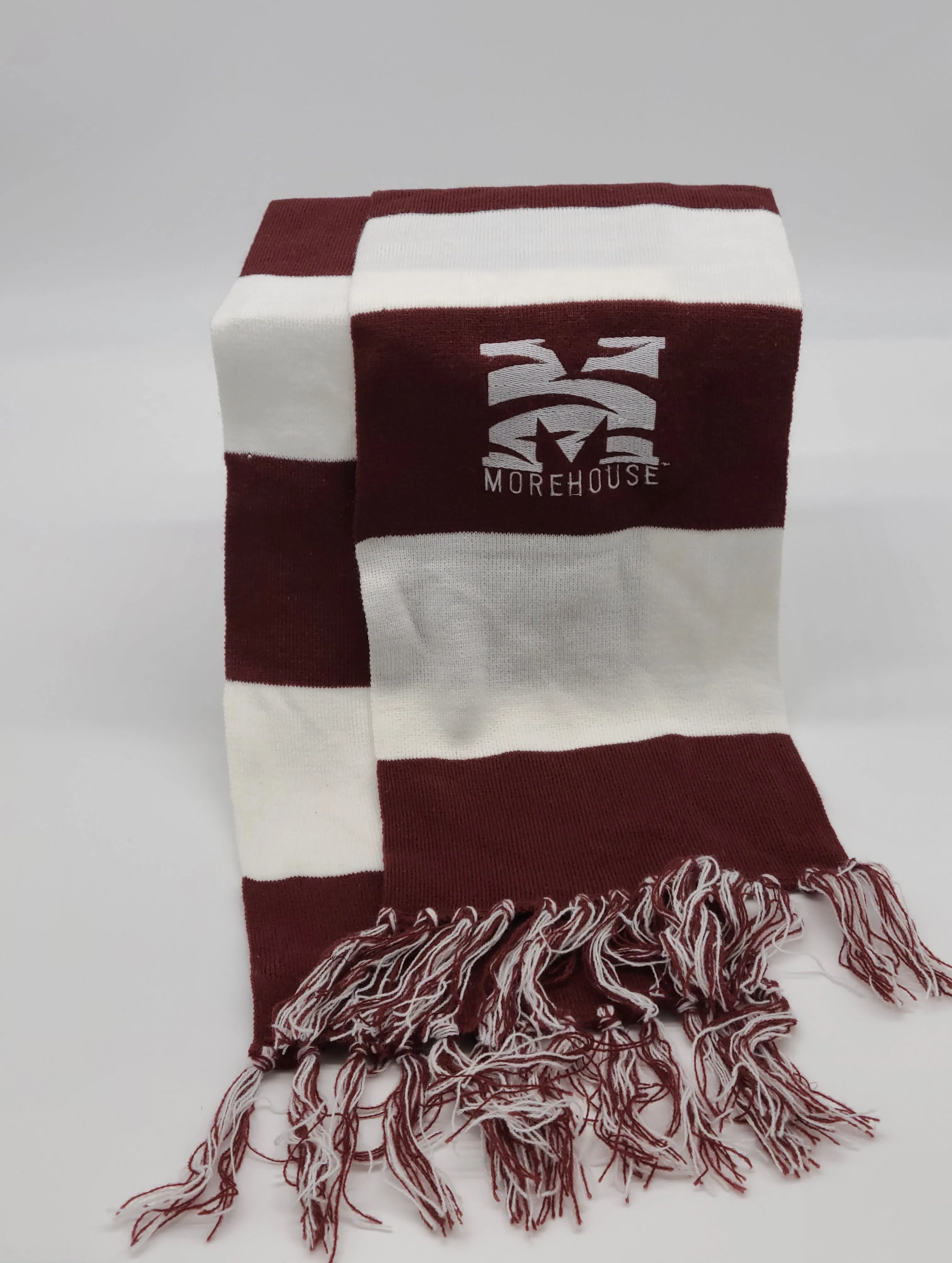 Embroidered Morehouse Maroon and White Scarf