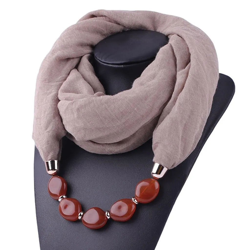 Fashion Scarf Ethnic Cotton Linen Solid Collar Tassel Gorgeous Beaded Pendants Jewelry Necklace Scarf Women Shawl Scarves