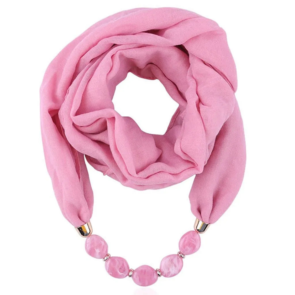 Fashion Scarf Ethnic Cotton Linen Solid Collar Tassel Gorgeous Beaded Pendants Jewelry Necklace Scarf Women Shawl Scarves