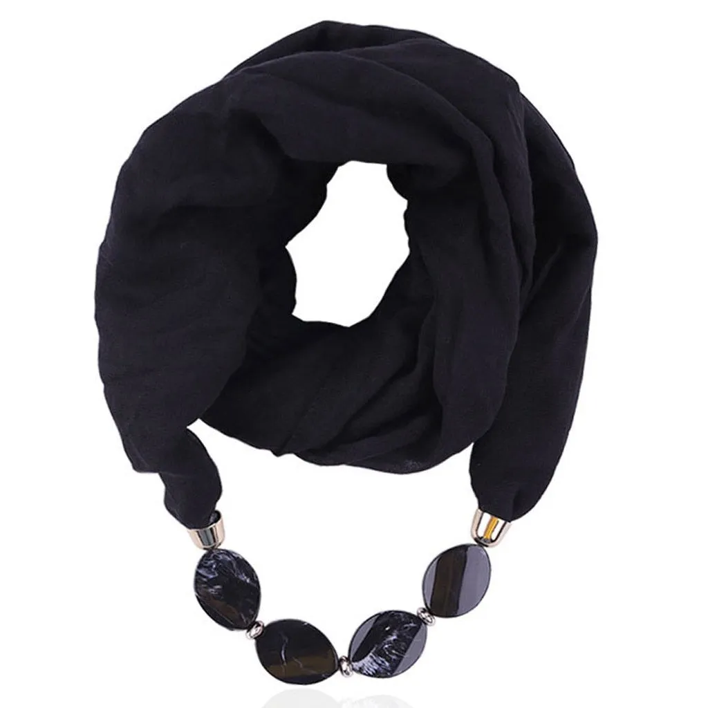 Fashion Scarf Ethnic Cotton Linen Solid Collar Tassel Gorgeous Beaded Pendants Jewelry Necklace Scarf Women Shawl Scarves