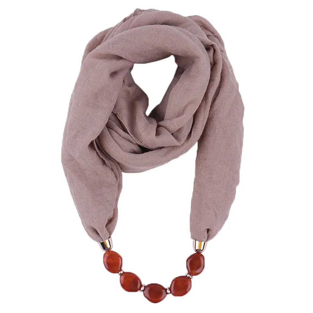 Fashion Scarf Ethnic Cotton Linen Solid Collar Tassel Gorgeous Beaded Pendants Jewelry Necklace Scarf Women Shawl Scarves