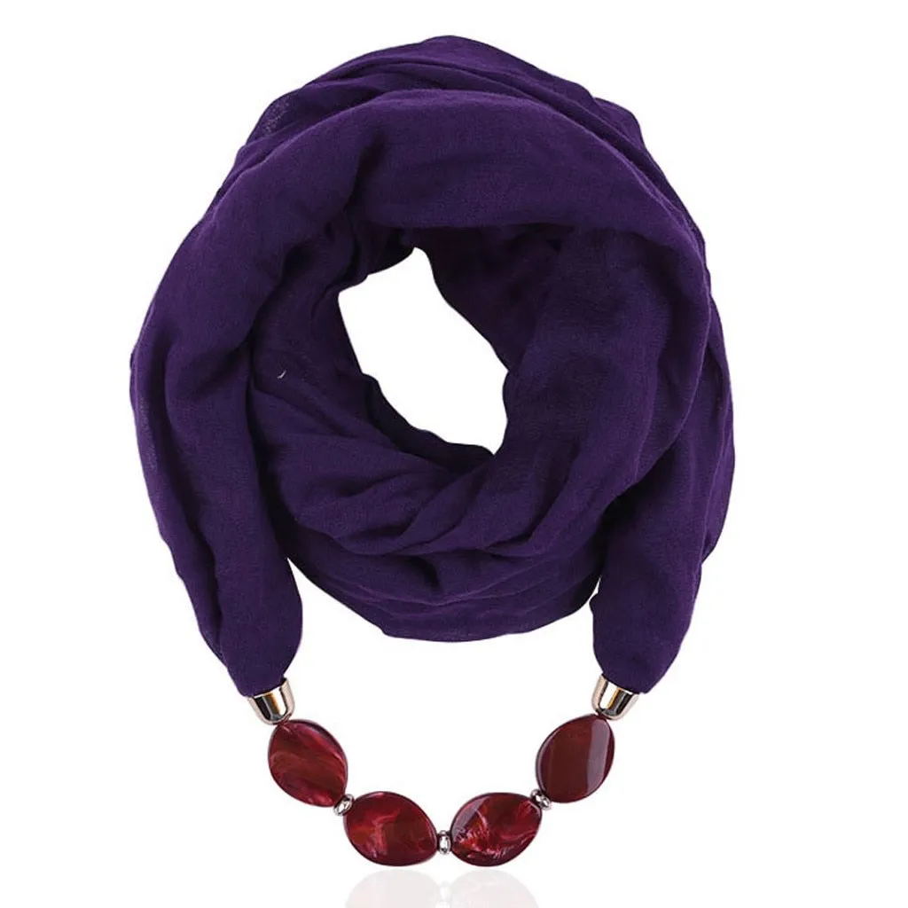 Fashion Scarf Ethnic Cotton Linen Solid Collar Tassel Gorgeous Beaded Pendants Jewelry Necklace Scarf Women Shawl Scarves