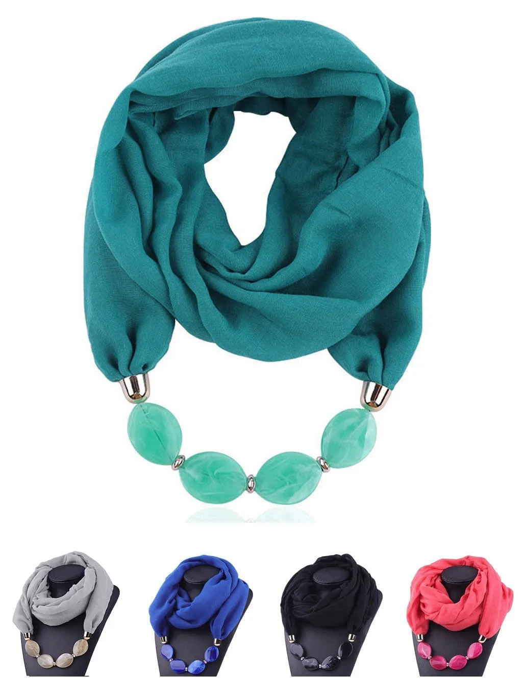 Fashion Scarf Ethnic Cotton Linen Solid Collar Tassel Gorgeous Beaded Pendants Jewelry Necklace Scarf Women Shawl Scarves