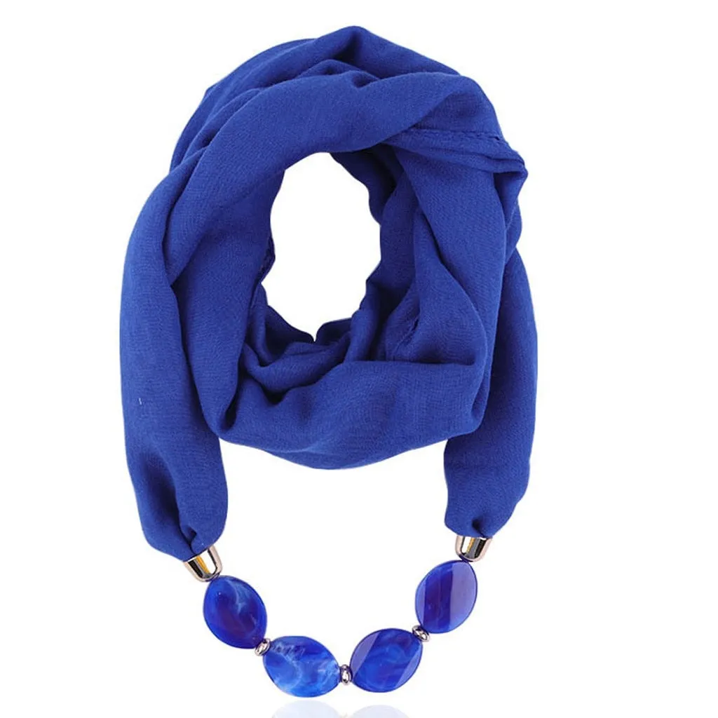 Fashion Scarf Ethnic Cotton Linen Solid Collar Tassel Gorgeous Beaded Pendants Jewelry Necklace Scarf Women Shawl Scarves