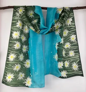 “Field of Daisies” - Hand-dyed Silk Scarf - $135