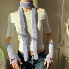 Handmade knitted mohair skinny scarf in baby blue