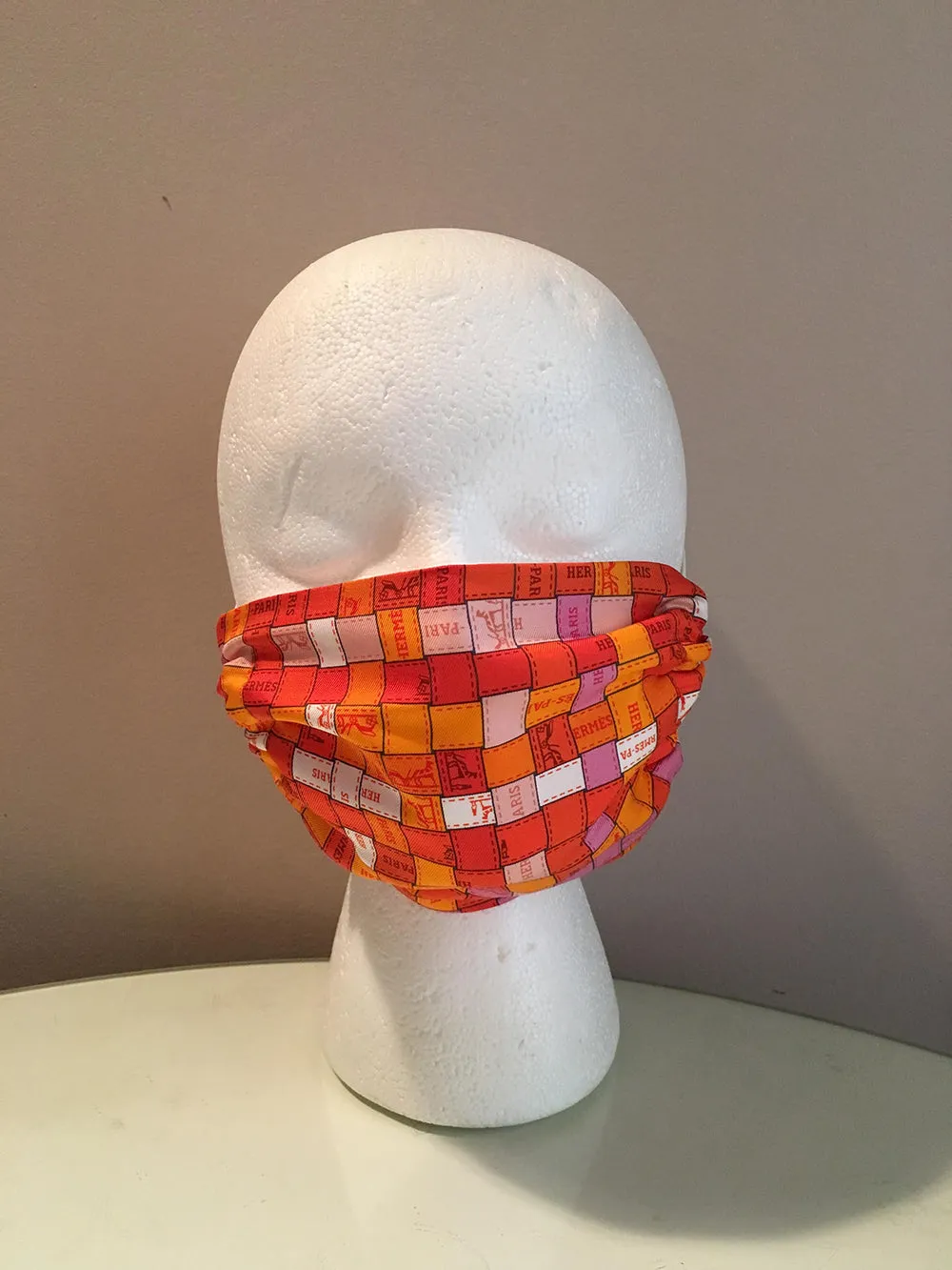 Hermes Vintage Handmade Bolduc Au Carre Silk Scarf Surgical Face Mask