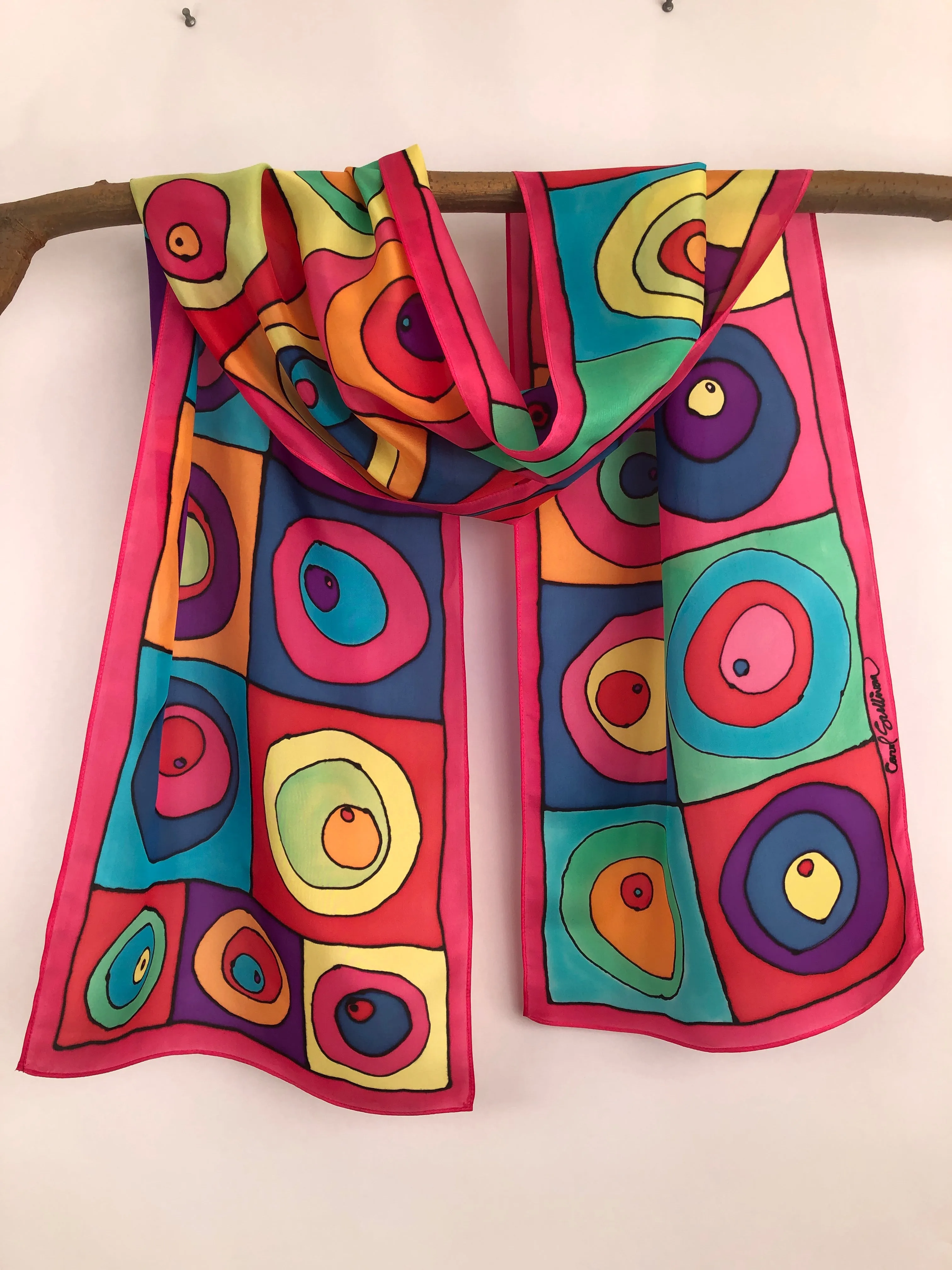 “Hot Kandinsky" - Hand-dyed Silk Scarf - $135