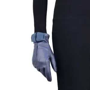 Kate - Women's Cashmere Lined Leather Gloves With Suede Bow