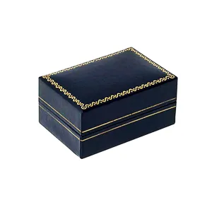 Leatherette Cufflink Double Ring Box Blue