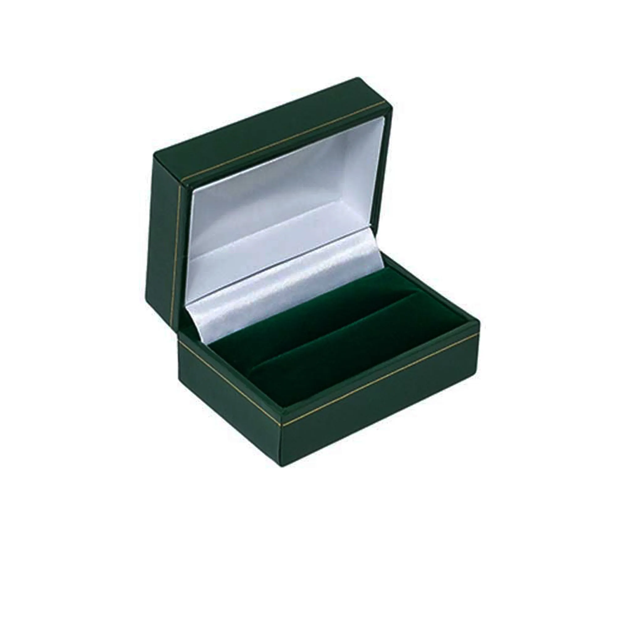 Leatherette Cufflink Double Ring Box Green