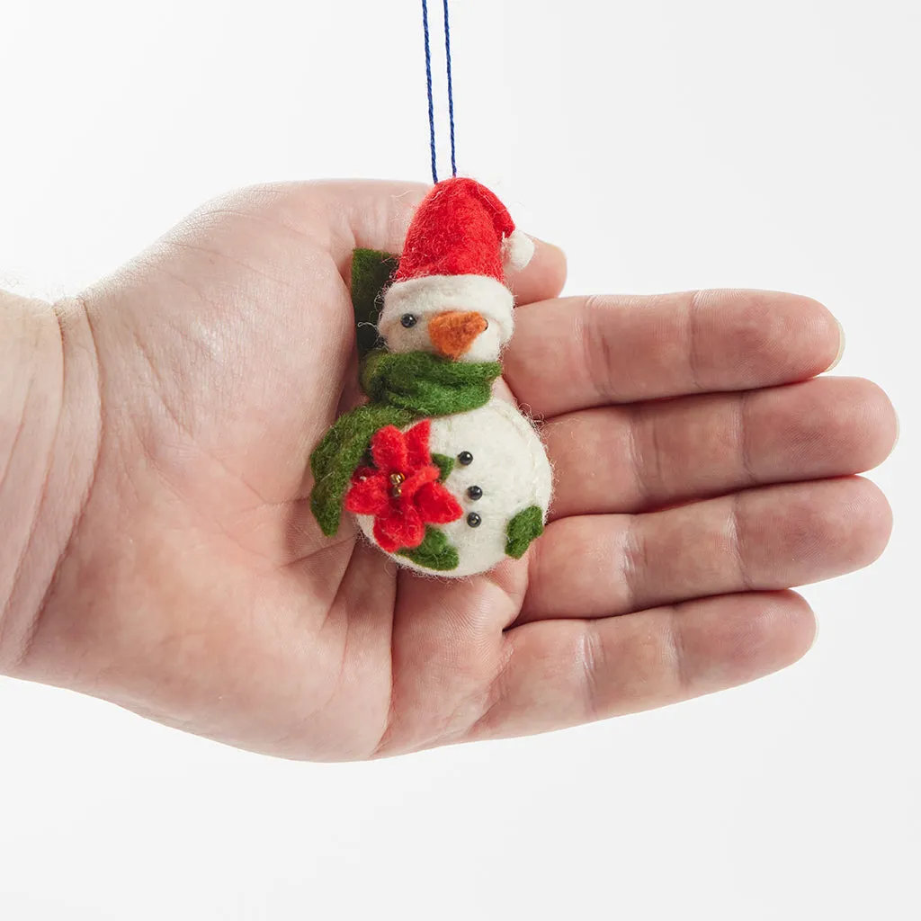 Little Poinsettia Snowman Ornament