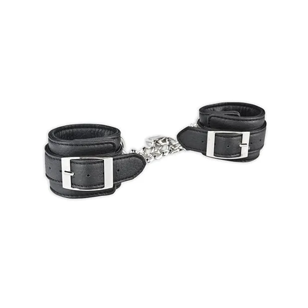 Lux Fetish - Unisex Leatherette Cuffs with Lock and Chain BDSM (Black)