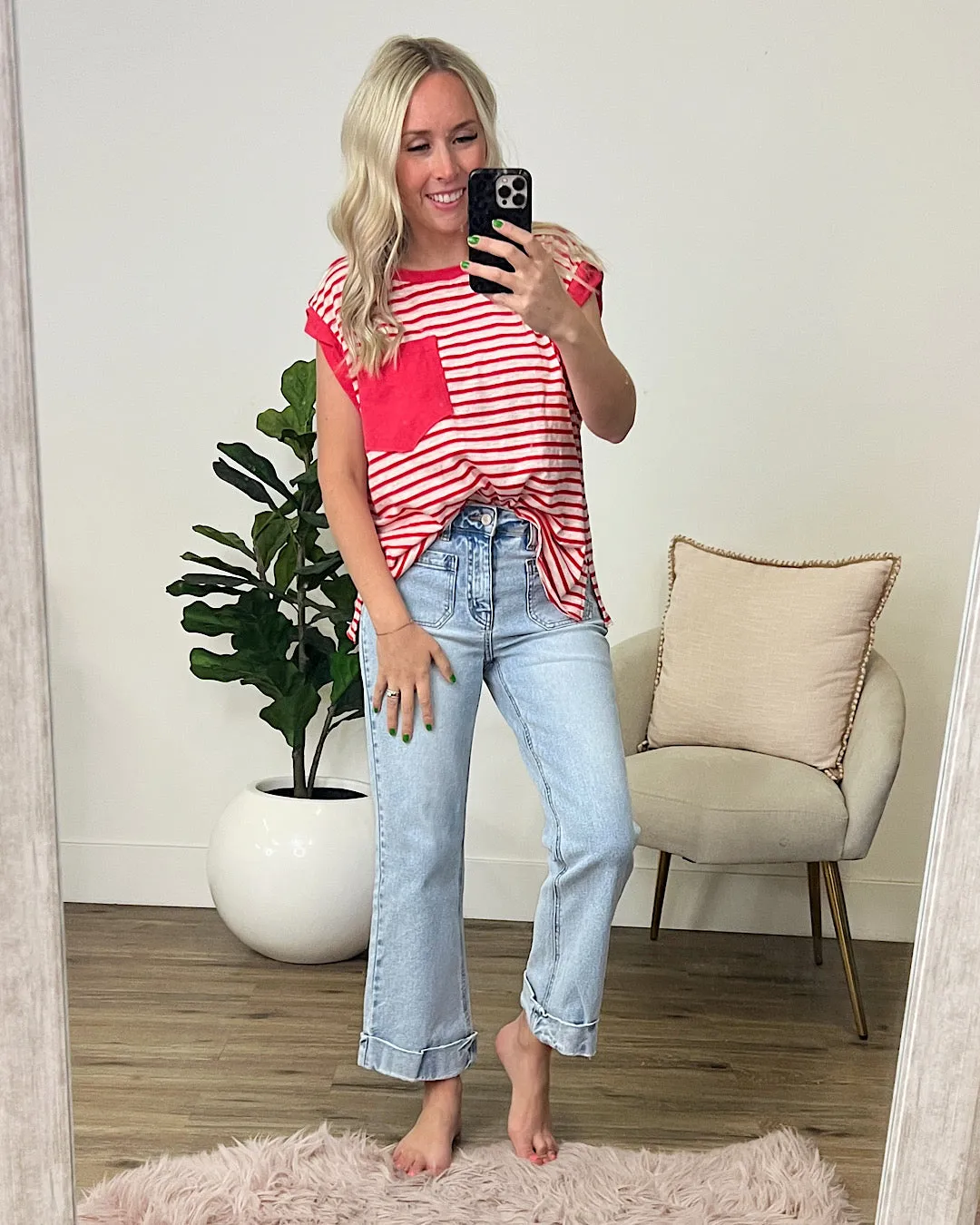 Marissa Striped Pocket Top - Watermelon FINAL SALE