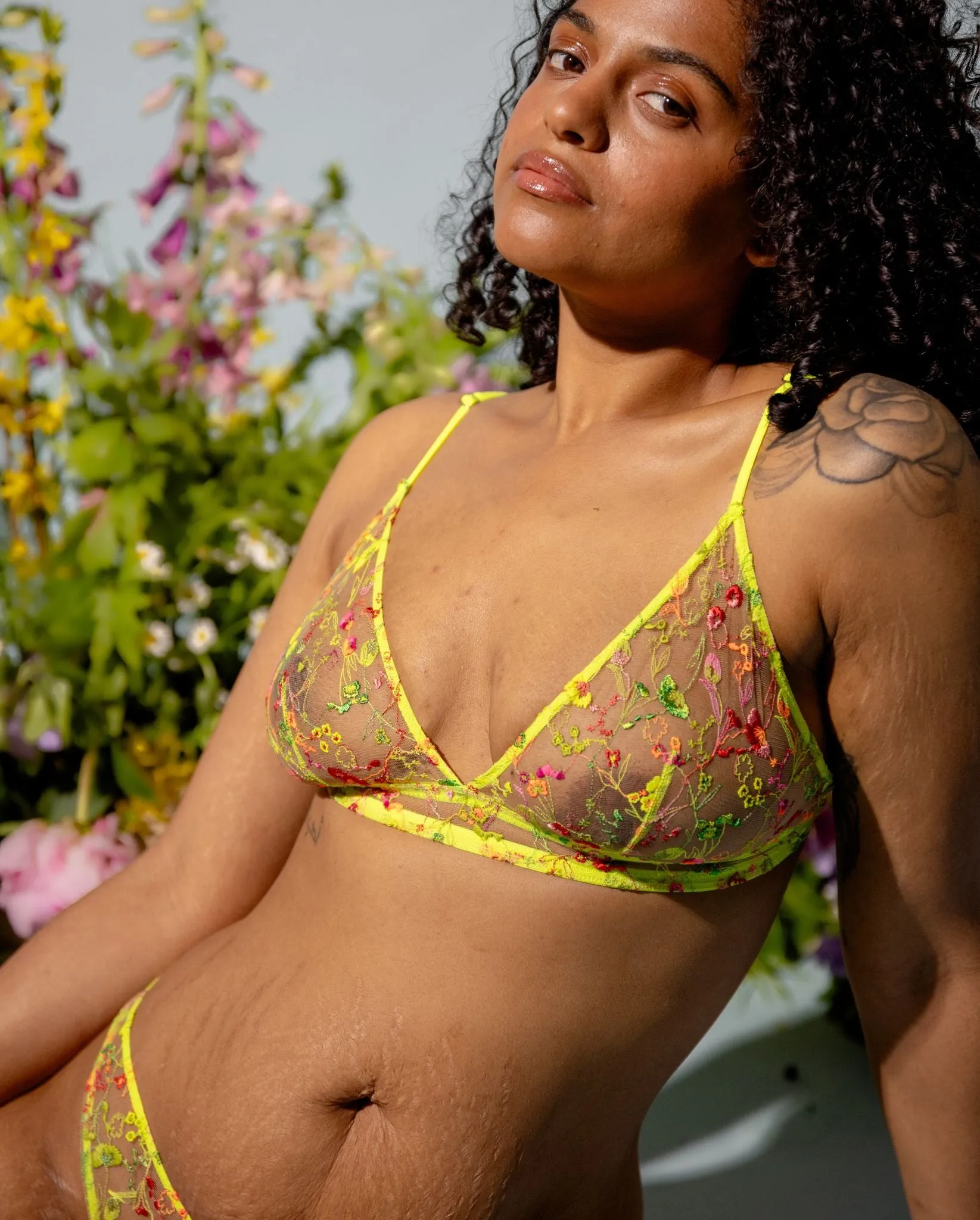 Mesh Triangle Bralette Neon Yellow