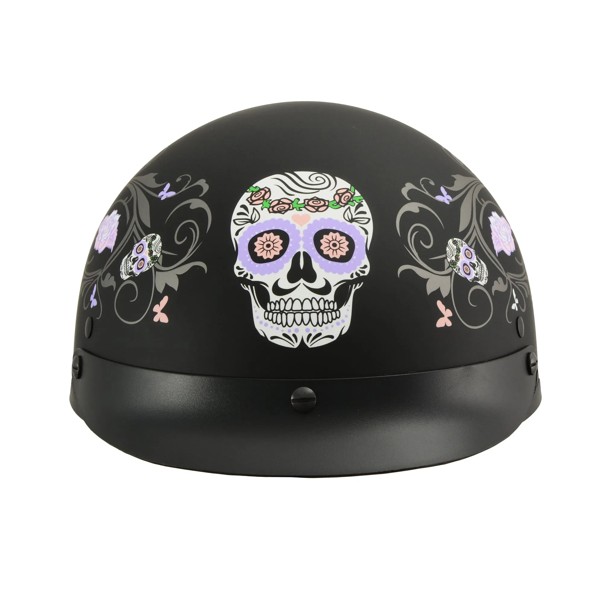 MPH DOT Helmet w/ Drop Sun Visor Sugar Skull Graphic Shiny Black