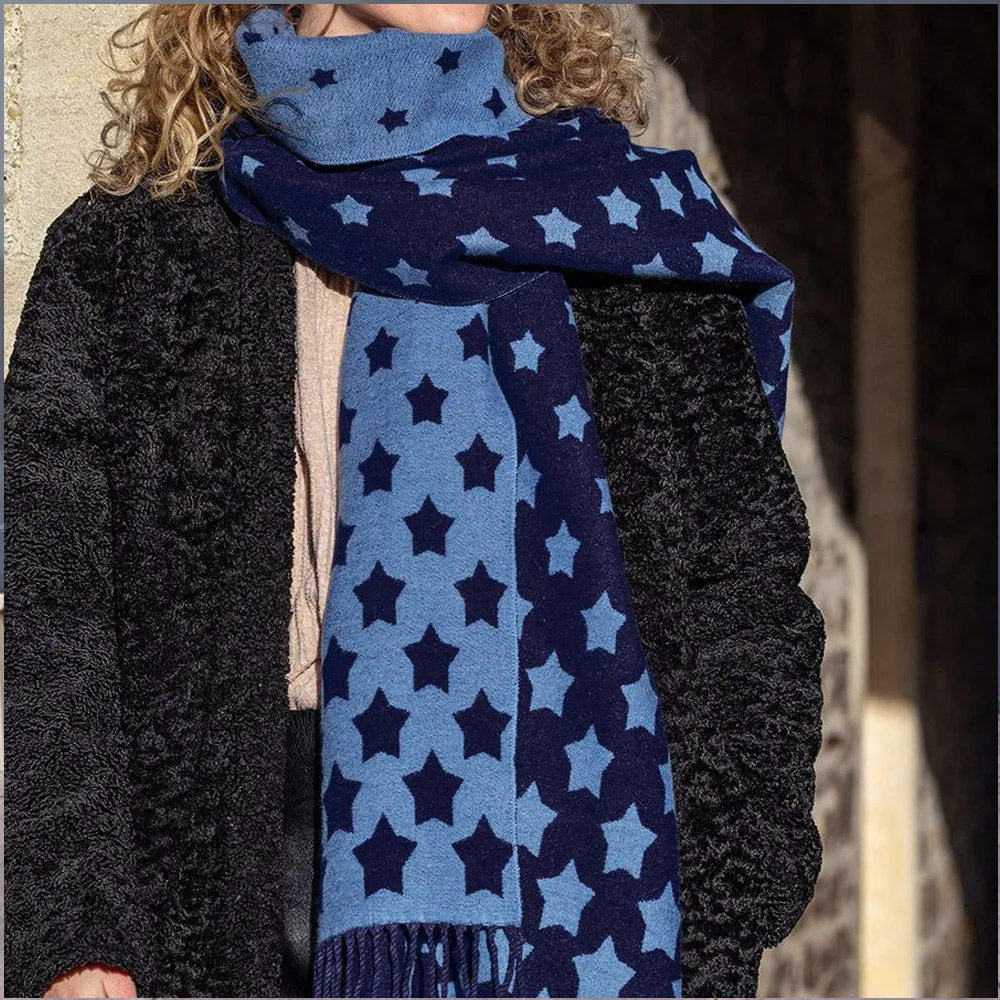 Navy and Blue Reversible Star Scarf