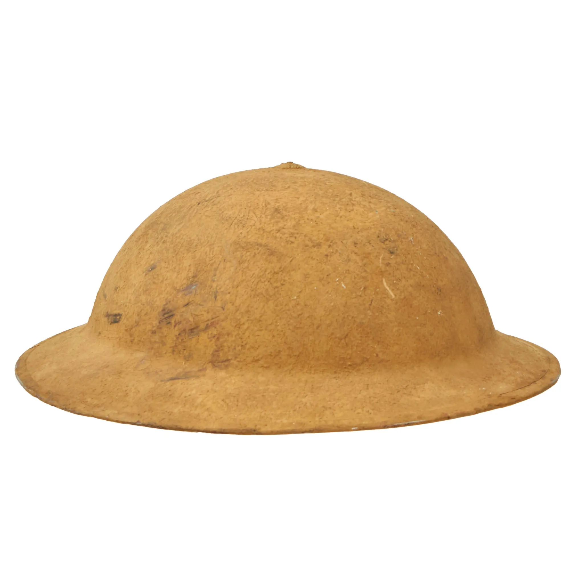 Original British WWII South African Manufactured Desert Tan Brodie MkII Steel Helmet with Drilled Holes for Net & Liner by Jager Rand - Dated 1942