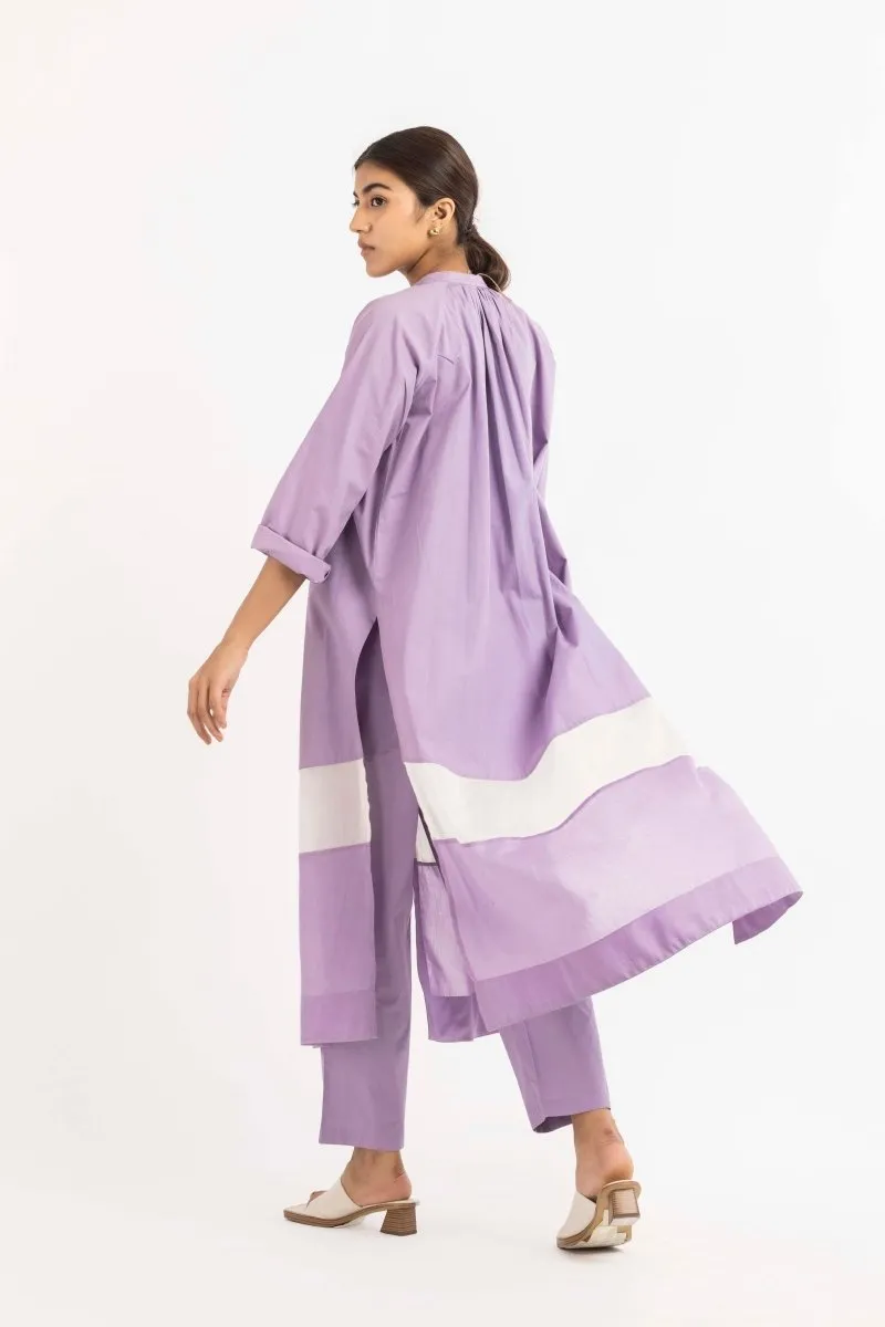 Panel Gather Neck Shirt Co-ord Lavender (Set of 3)