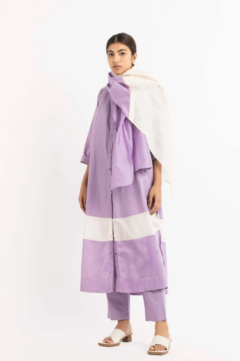 Panel Gather Neck Shirt Co-ord Lavender (Set of 3)