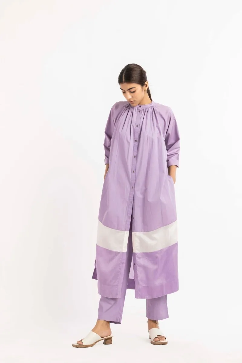 Panel Gather Neck Shirt Co-ord Lavender (Set of 3)