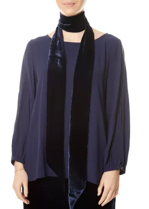 Skinny Midnight Blue Velvet Scarf