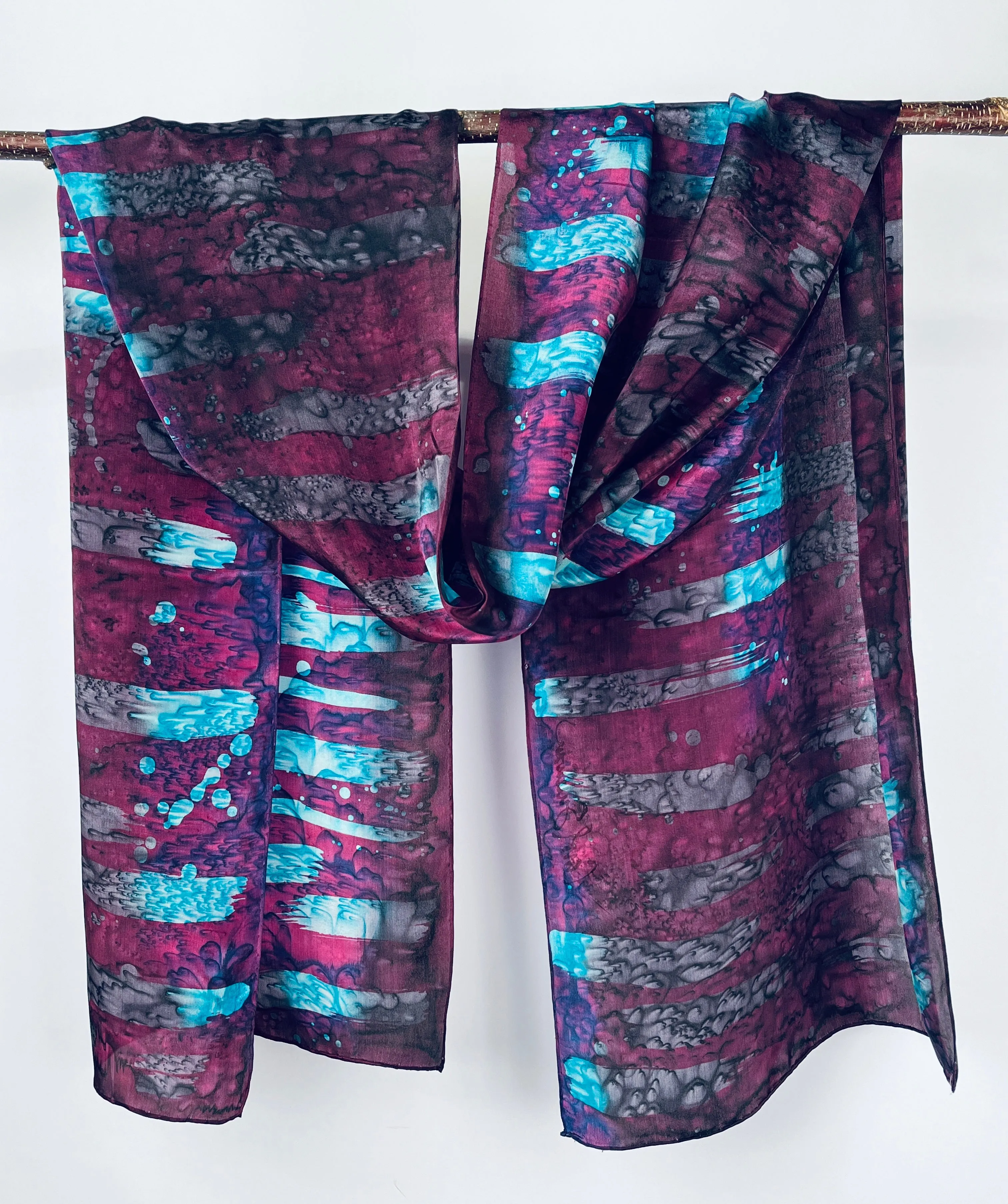 “Stormy Night" - Hand-dyed Silk Scarf - $125