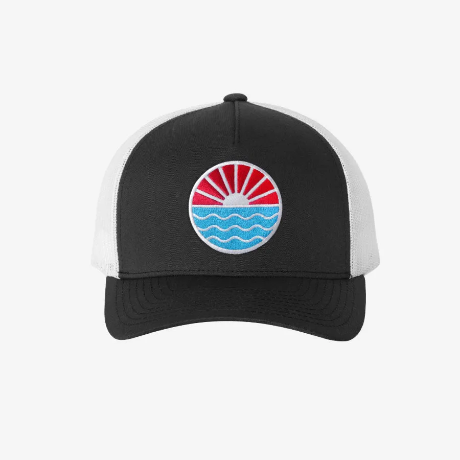 Sun Wave Trucker Hat - Black And White