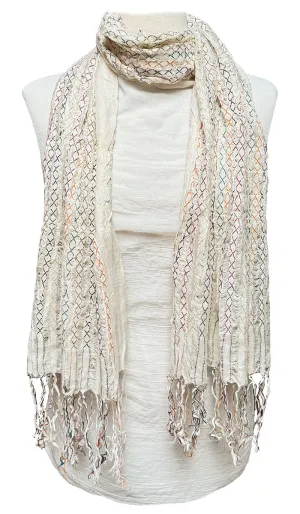 Tara Non-slip Stretchy Embroidered Wrap Hijab Scarf - Cream/Multi