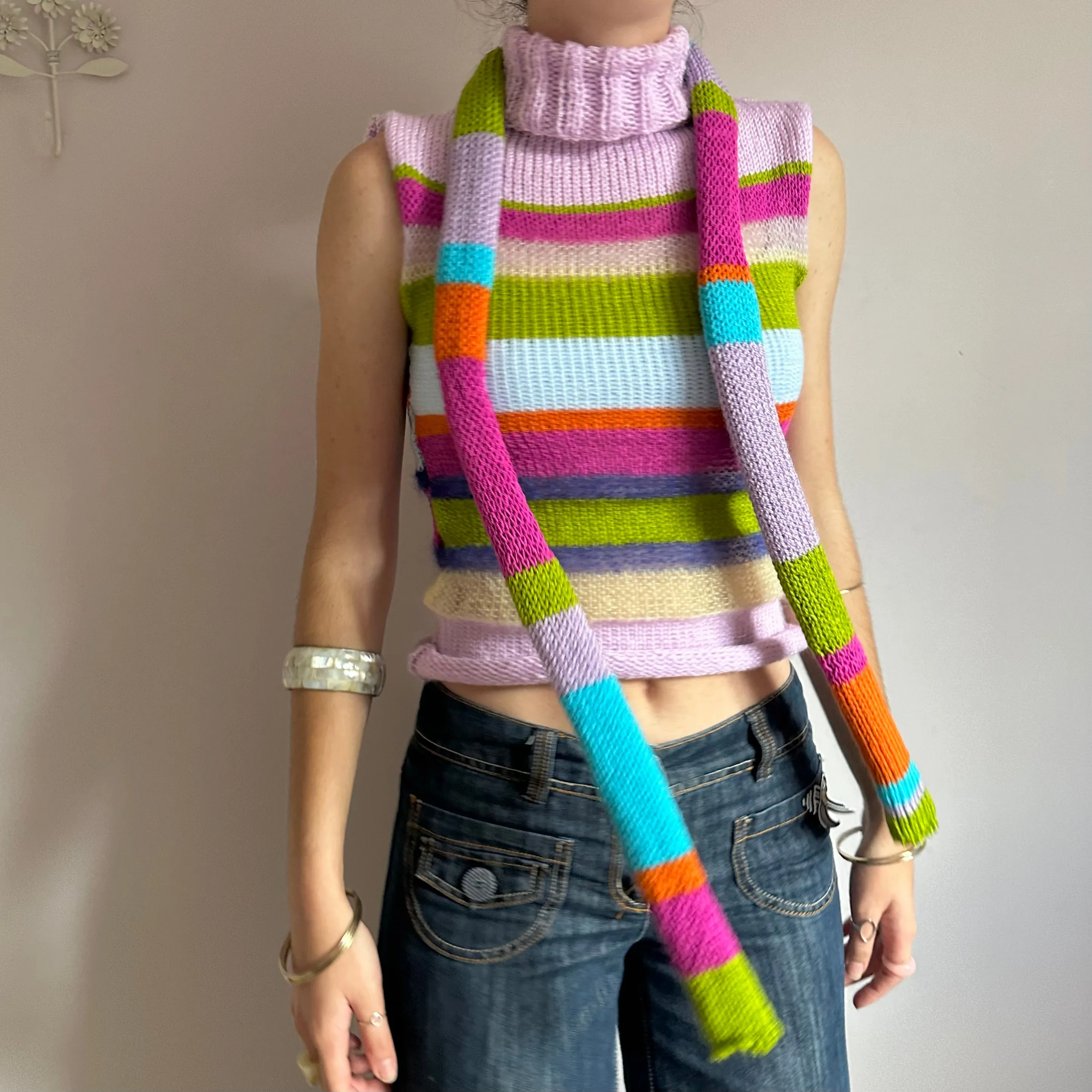 The Mariposa Scarf- handmade knitted multicoloured skinny scarf