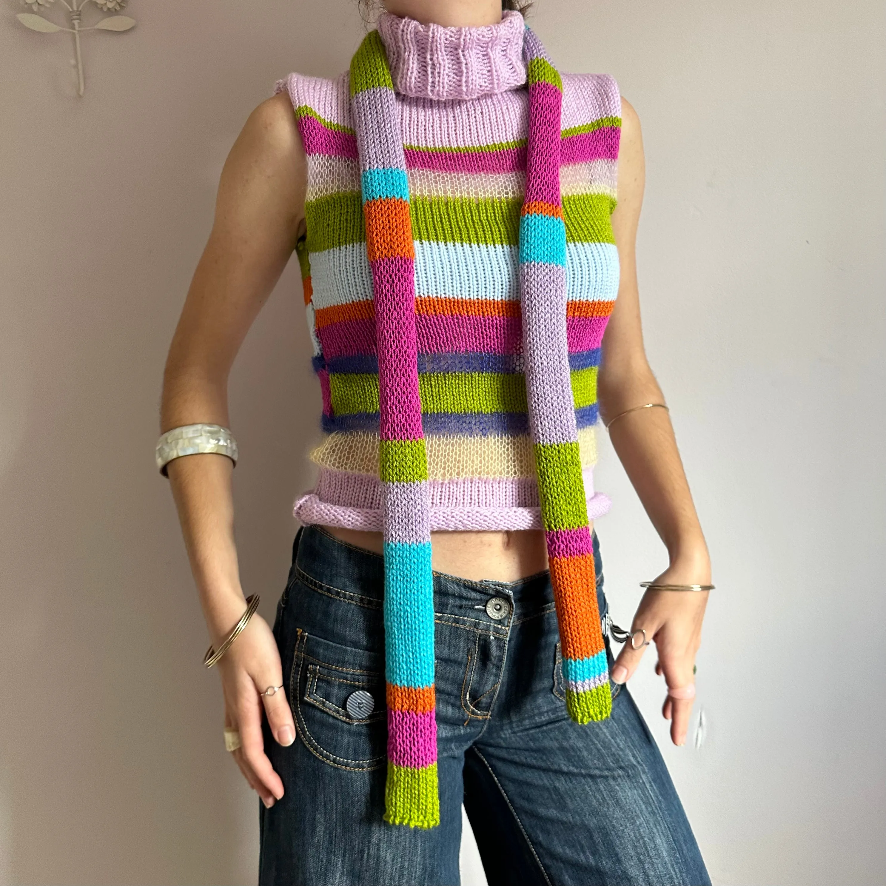 The Mariposa Scarf- handmade knitted multicoloured skinny scarf